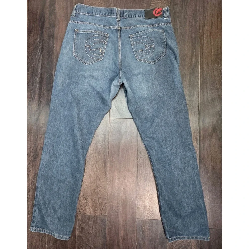 Ecko Unltd Jeans Mens 36x32 Blue Y2k Rhino Embroidered Skater Grunge Athletic
